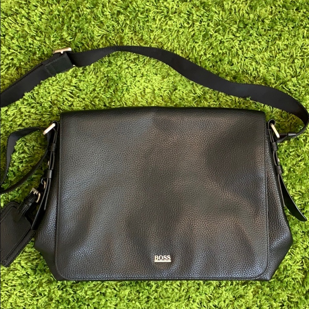 Hugo Boss Embossed Calf Leather Messenger Bag